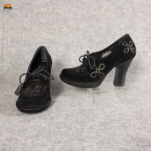 Born Platform Block Heels Black Suede Leather Lace-Up W32494 Women's Size 6.5